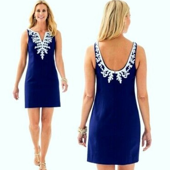Lilly Pulitzer Coral Gabby Sleeveless Shift Dress True Navy White 4 NWT - Picture 14 of 15